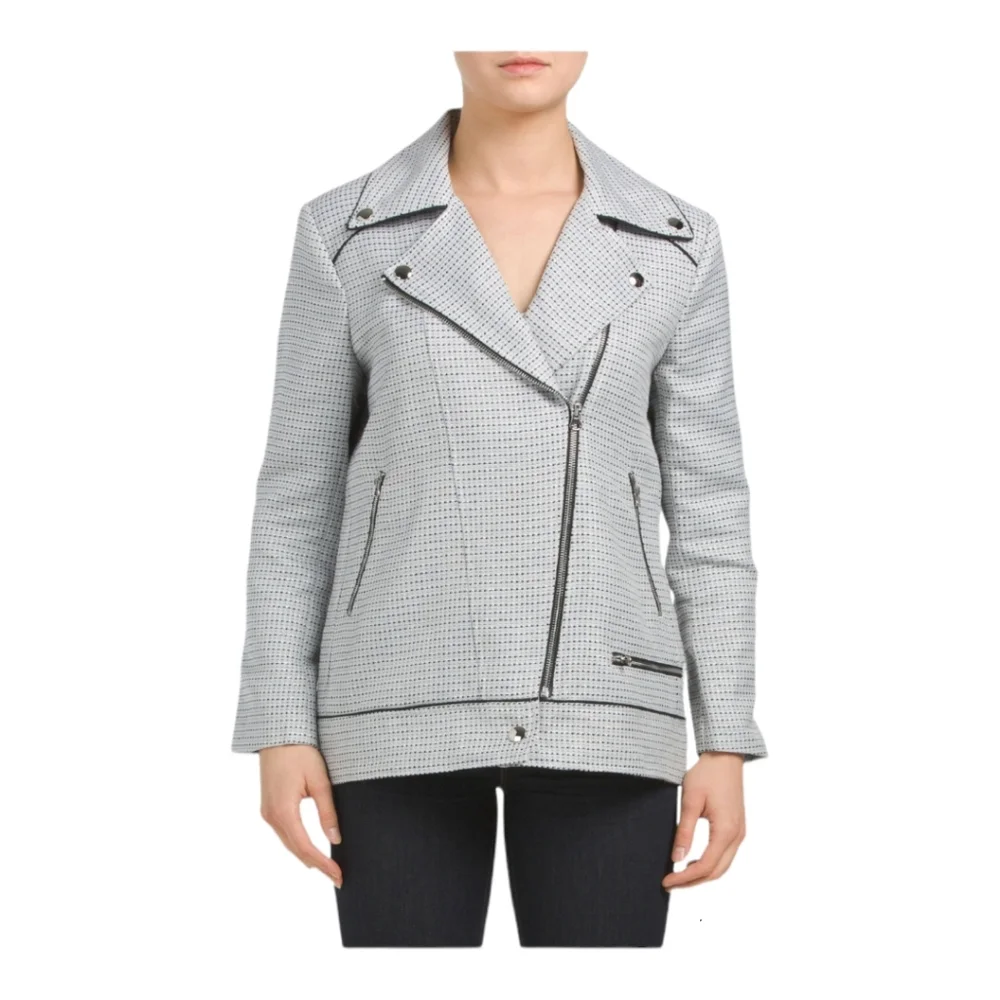 NWT Badgley Mischka Tweed Moto Jacket Grey Multi Large - Picture 1 of 15